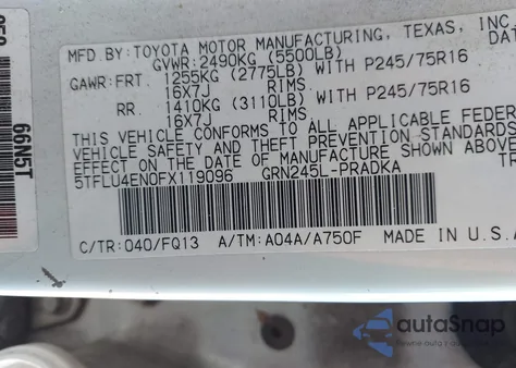 2015 Toyota Tacoma Base V6 from USA, damaged, VIN 5TFLU4EN0FX119096